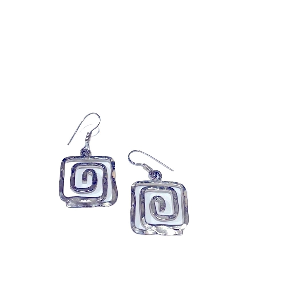 Sterling silver geometric square hanging earrings. Hook back. EUC